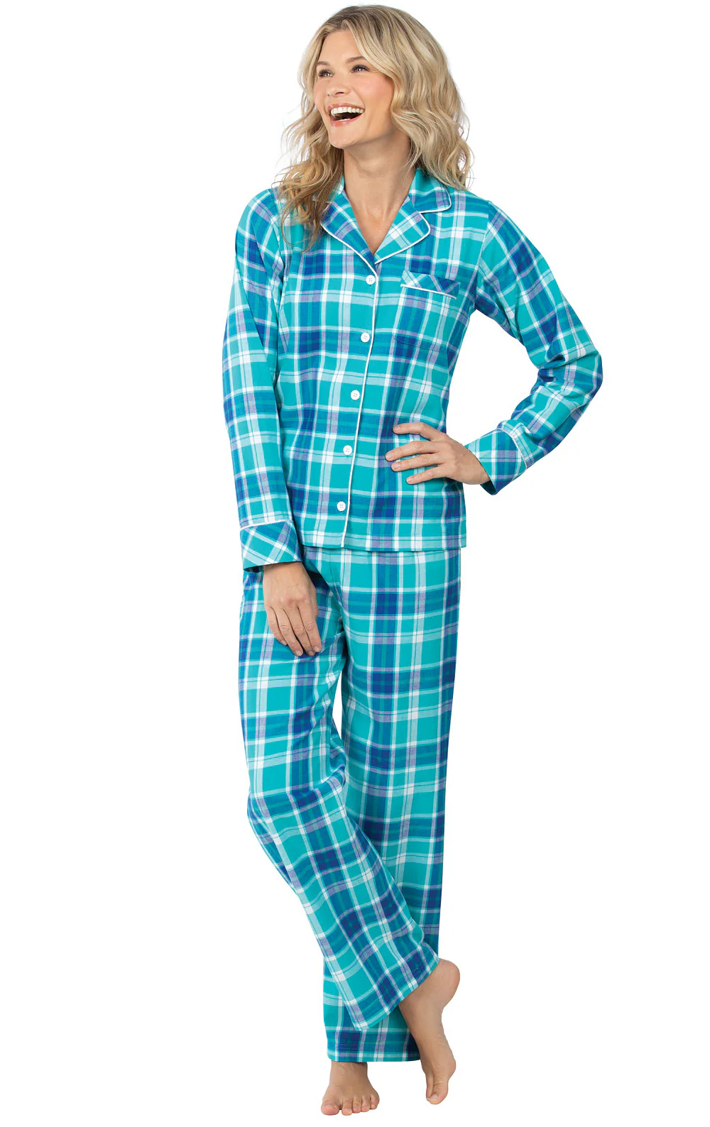 Bright Plaid Flannel Button-Front Pajamas - Image 9