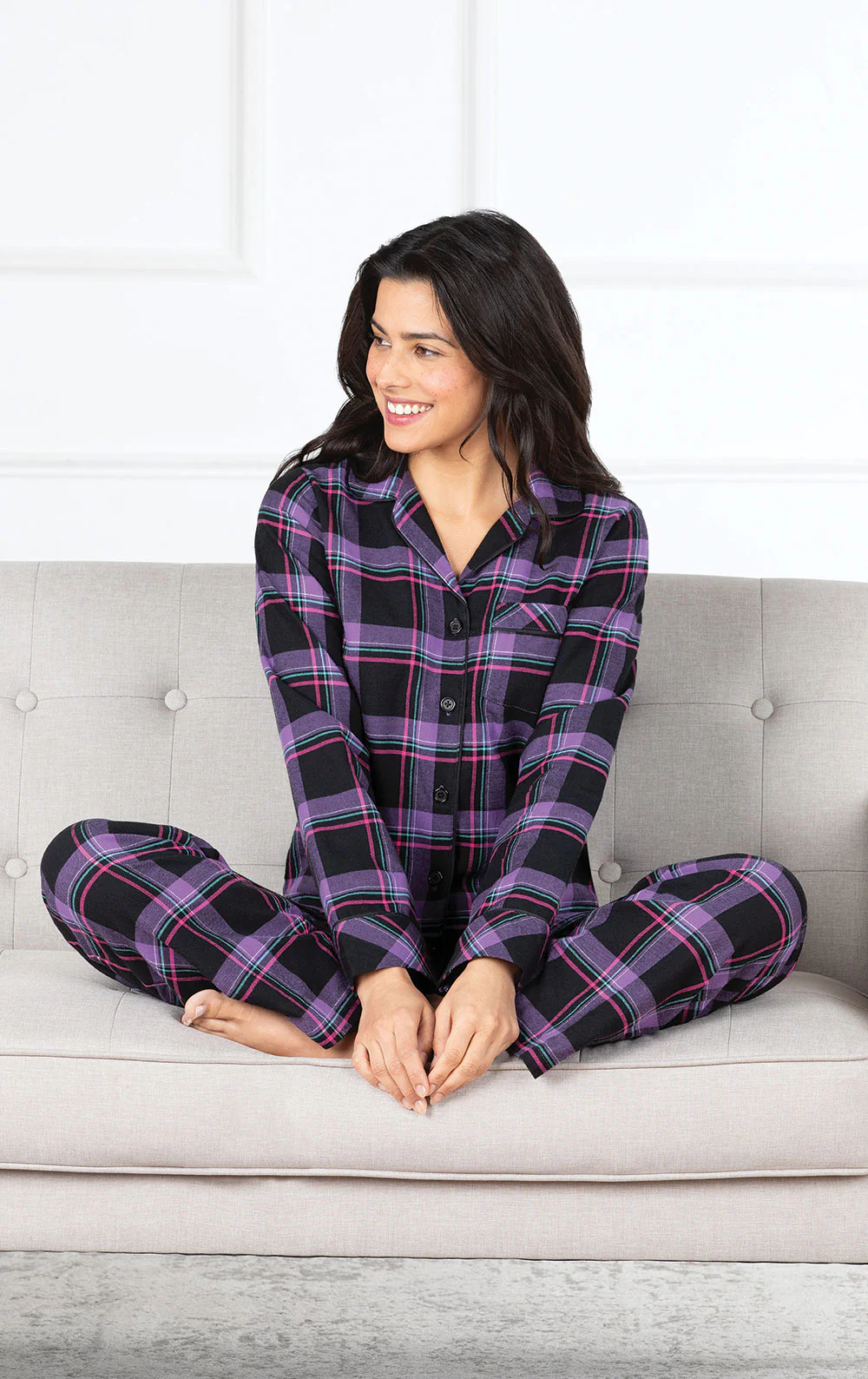 Bright Plaid Flannel Button-Front Pajamas - Image 2