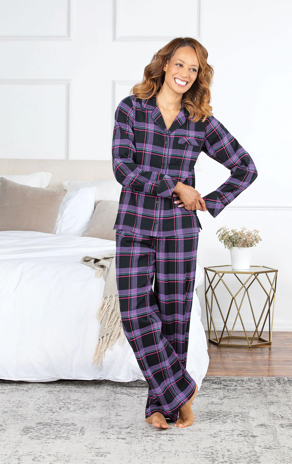 Bright Plaid Flannel Button-Front Pajamas - Image 3
