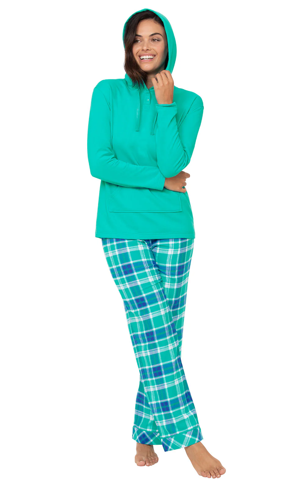 Bright Plaid Hoodie Pajamas - Wintergreen - Final Sale