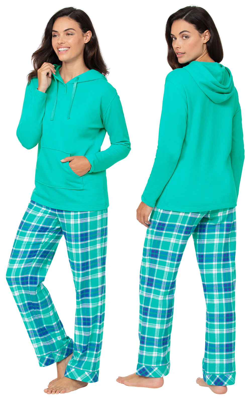 Bright Plaid Hoodie Pajamas - Wintergreen - Final Sale - Image 3
