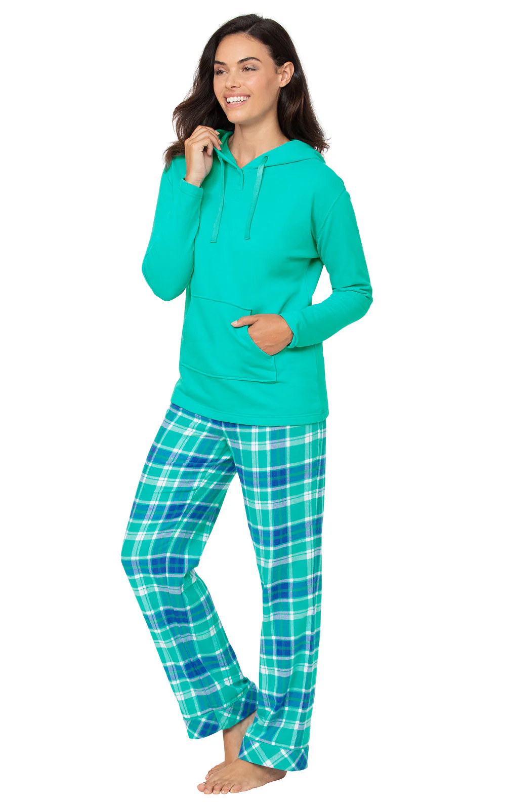 Bright Plaid Hoodie Pajamas - Wintergreen - Final Sale - Image 4