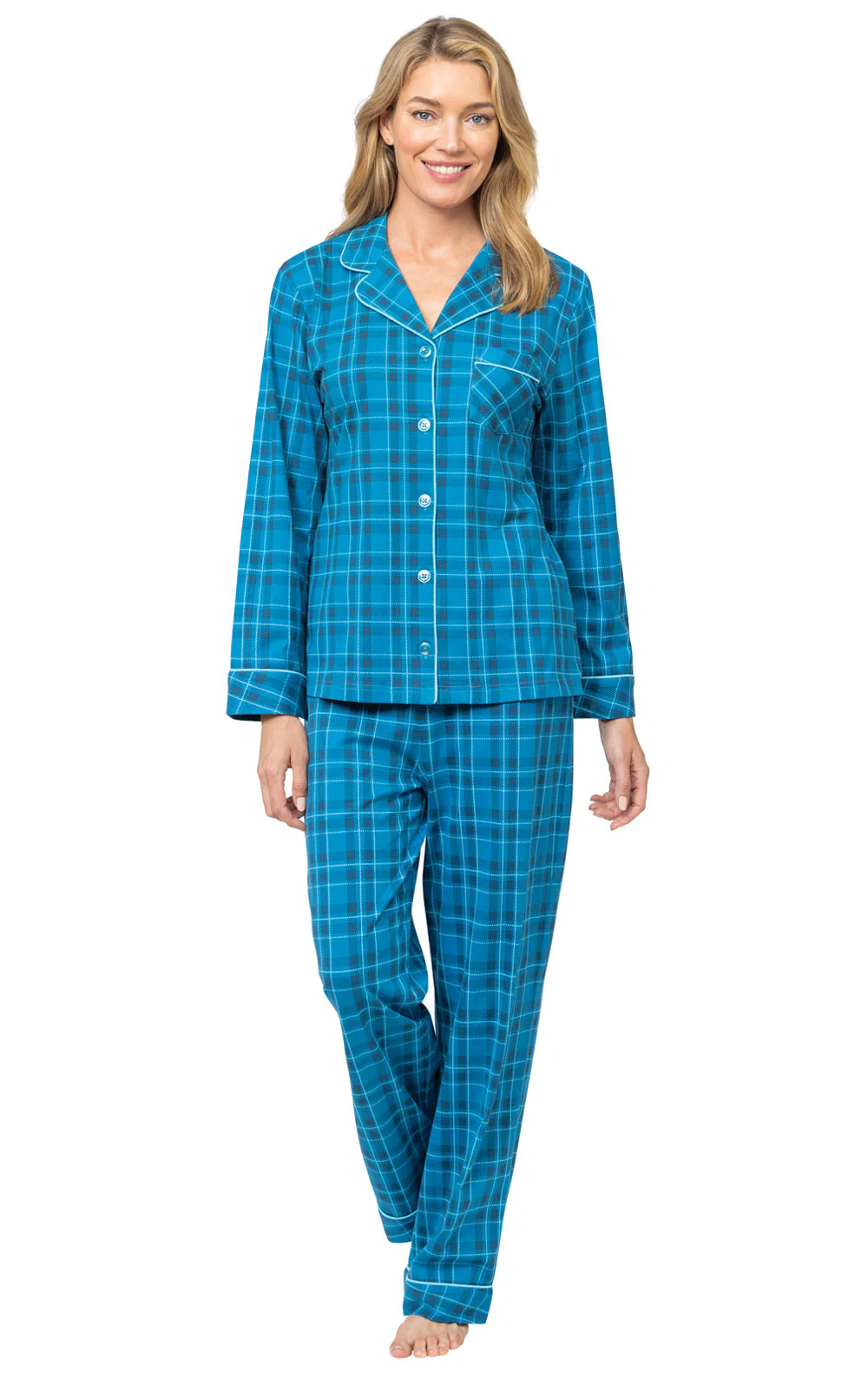 Bright Plaid Jersey Button-Front Pajamas
