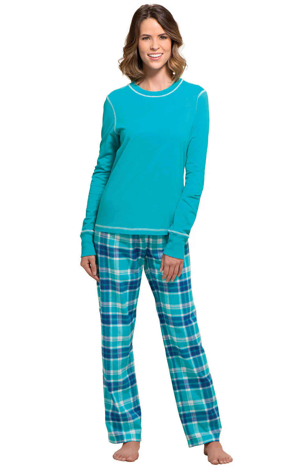 Bright Plaid Soft French Terry & Flannel Pajamas - Wintergreen