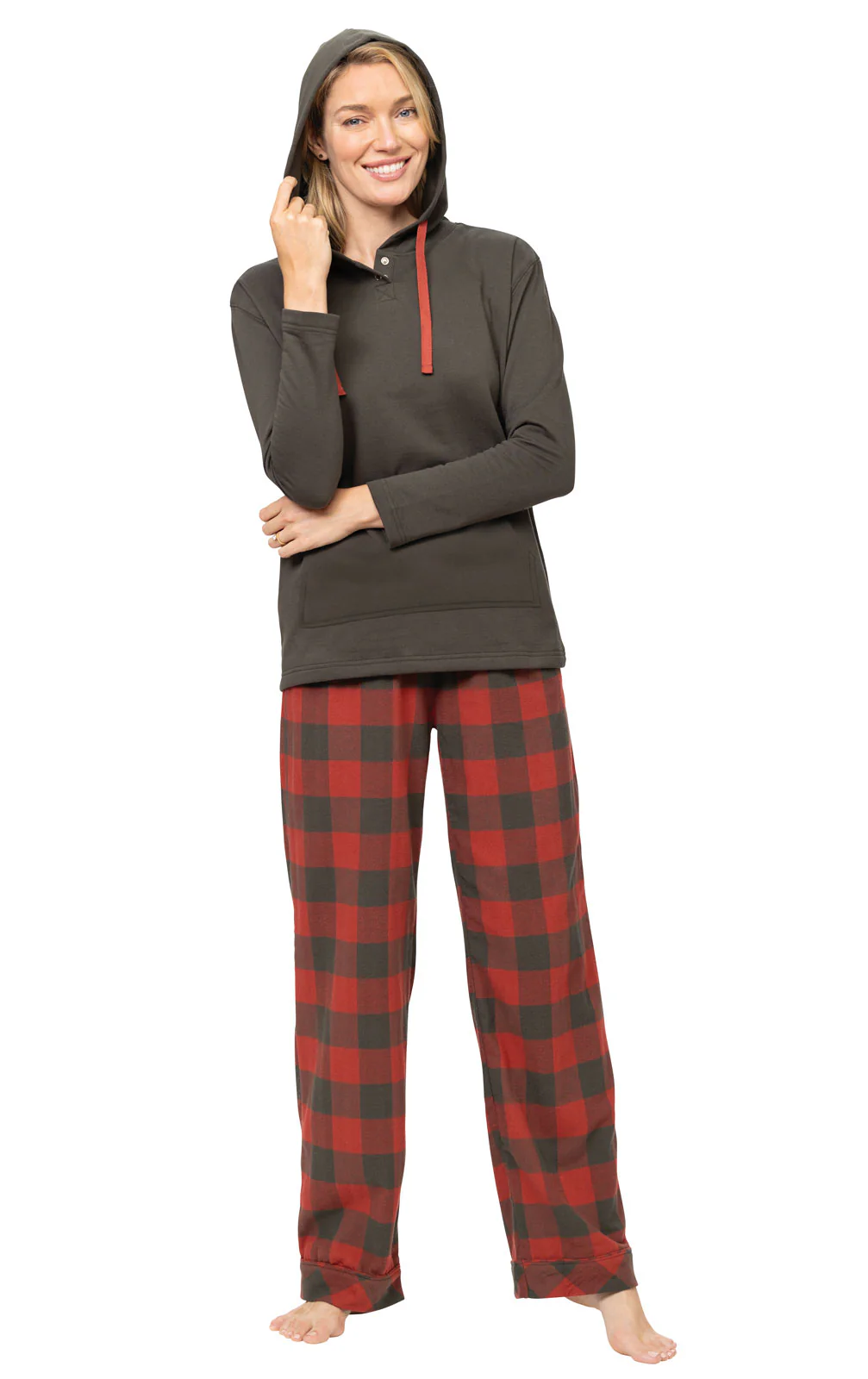 Buffalo Plaid Hoodie Pajamas - Couples - Image 6
