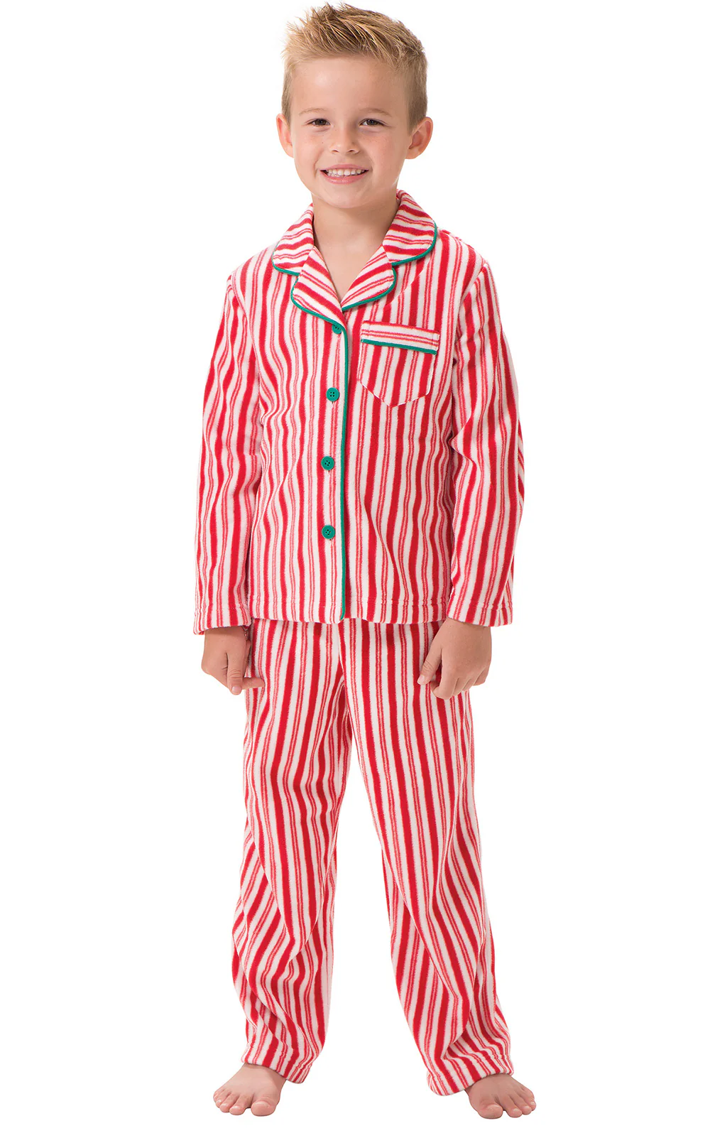 Candy Cane Fleece Button-Front Unisex Kids Pajamas - Family Set