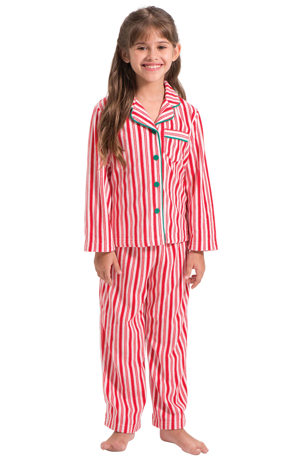 Candy Cane Fleece Button-Front Unisex Kids Pajamas - Family Set - Image 3