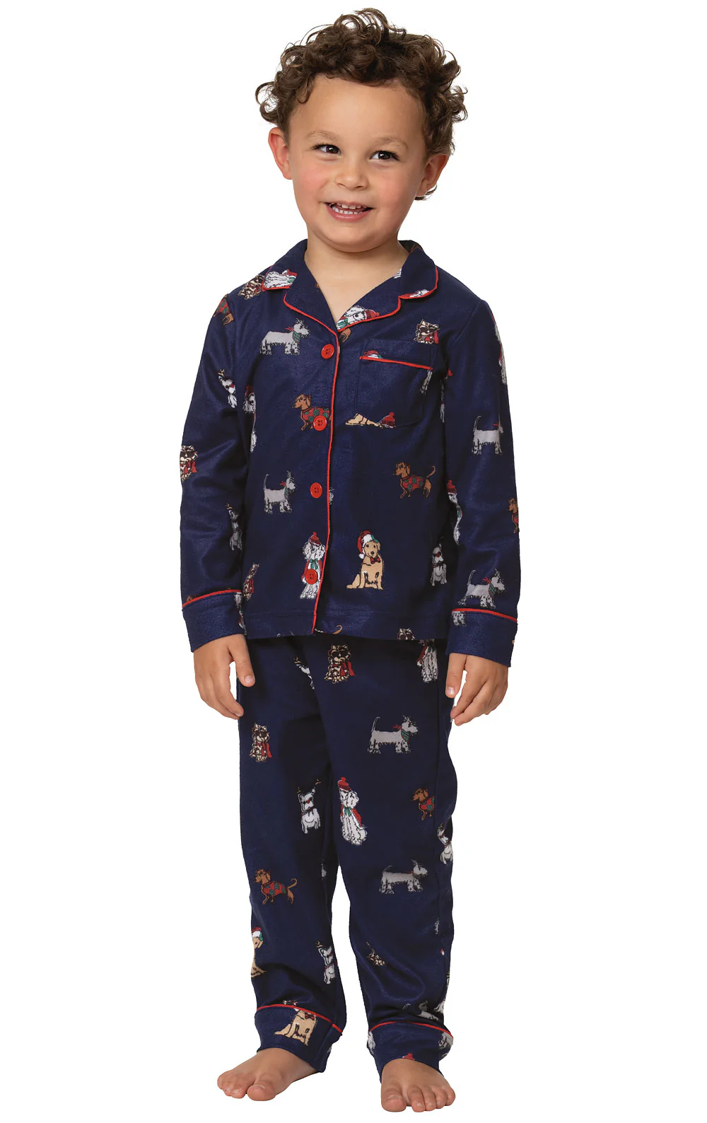 Christmas Dogs Flannel Button-Front Unisex Kids Pajamas
