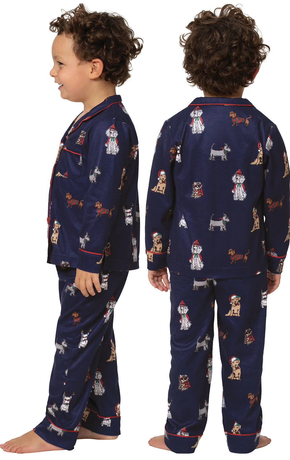 Christmas Dogs Flannel Button-Front Unisex Kids Pajamas - Image 3