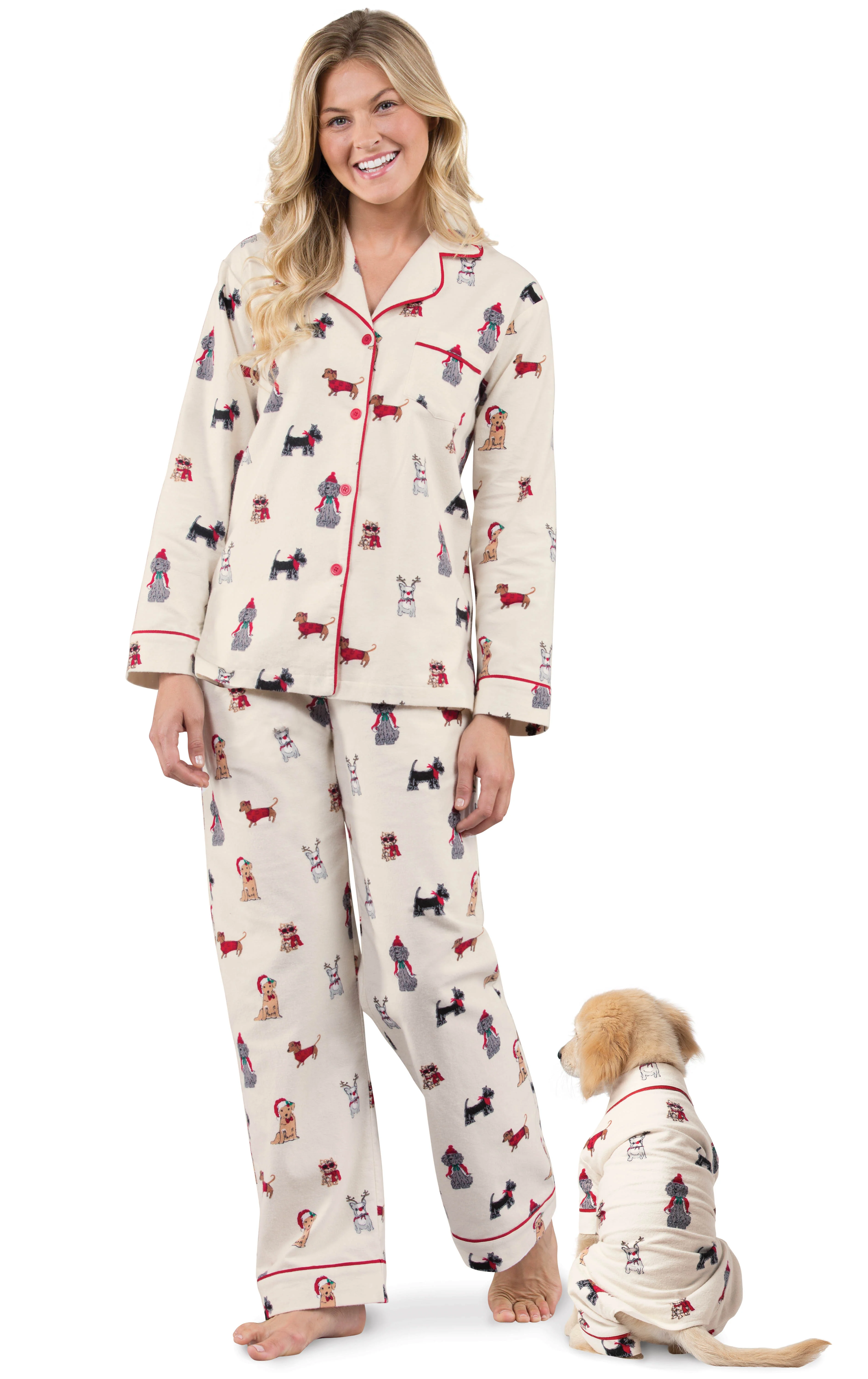 Christmas Dogs Flannel Button-Front Matching Pet & Owner Pajamas