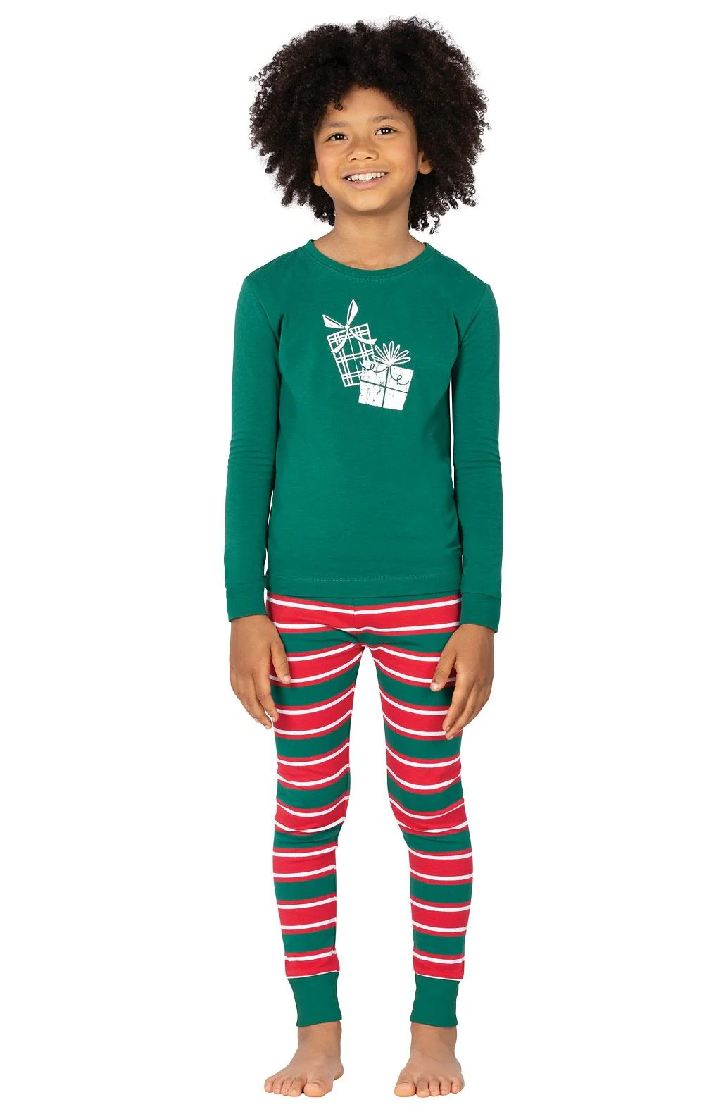 Christmas Stripe Unisex Kids Pajamas - Green Gifts - Final Sale