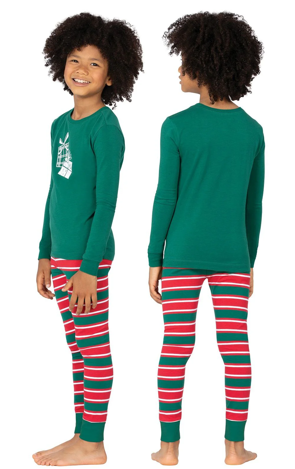 Christmas Stripe Unisex Kids Pajamas - Green Gifts - Final Sale - Image 2