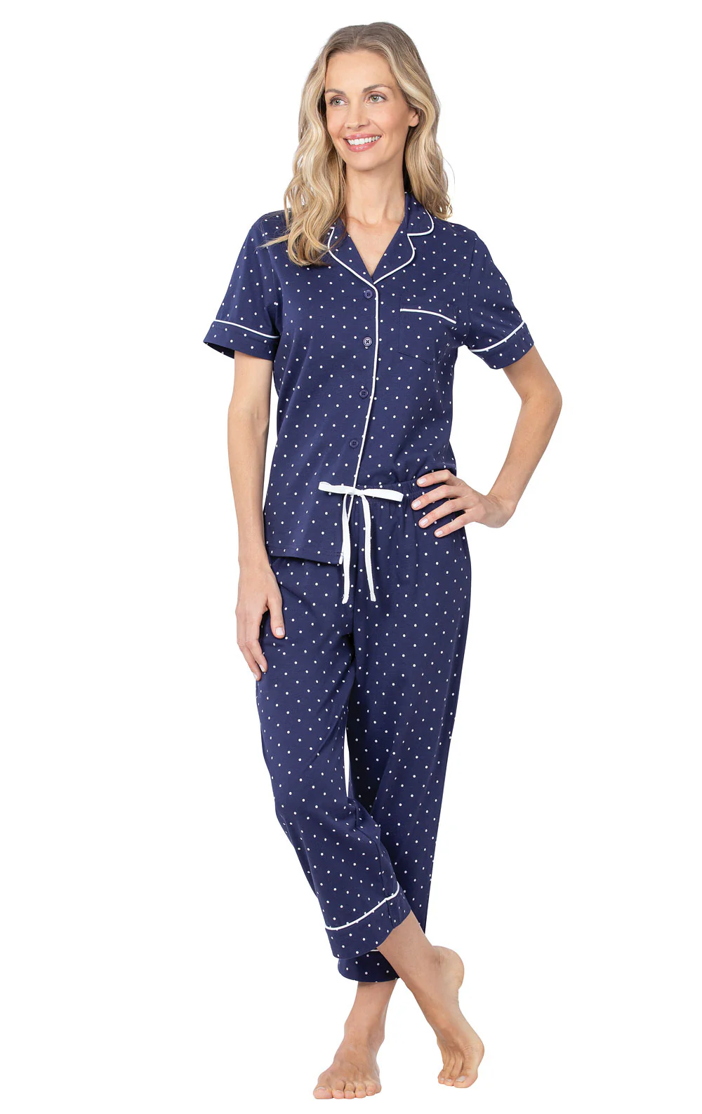 Classic Polka-Dot Button-Front Capri Pajamas - Image 3