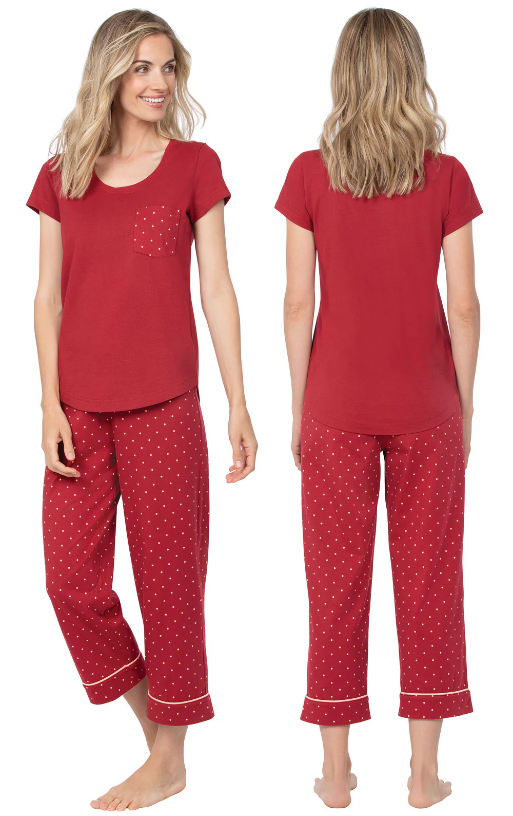 Classic Polka-Dot Pocket Tee Capri Pajamas - Image 5