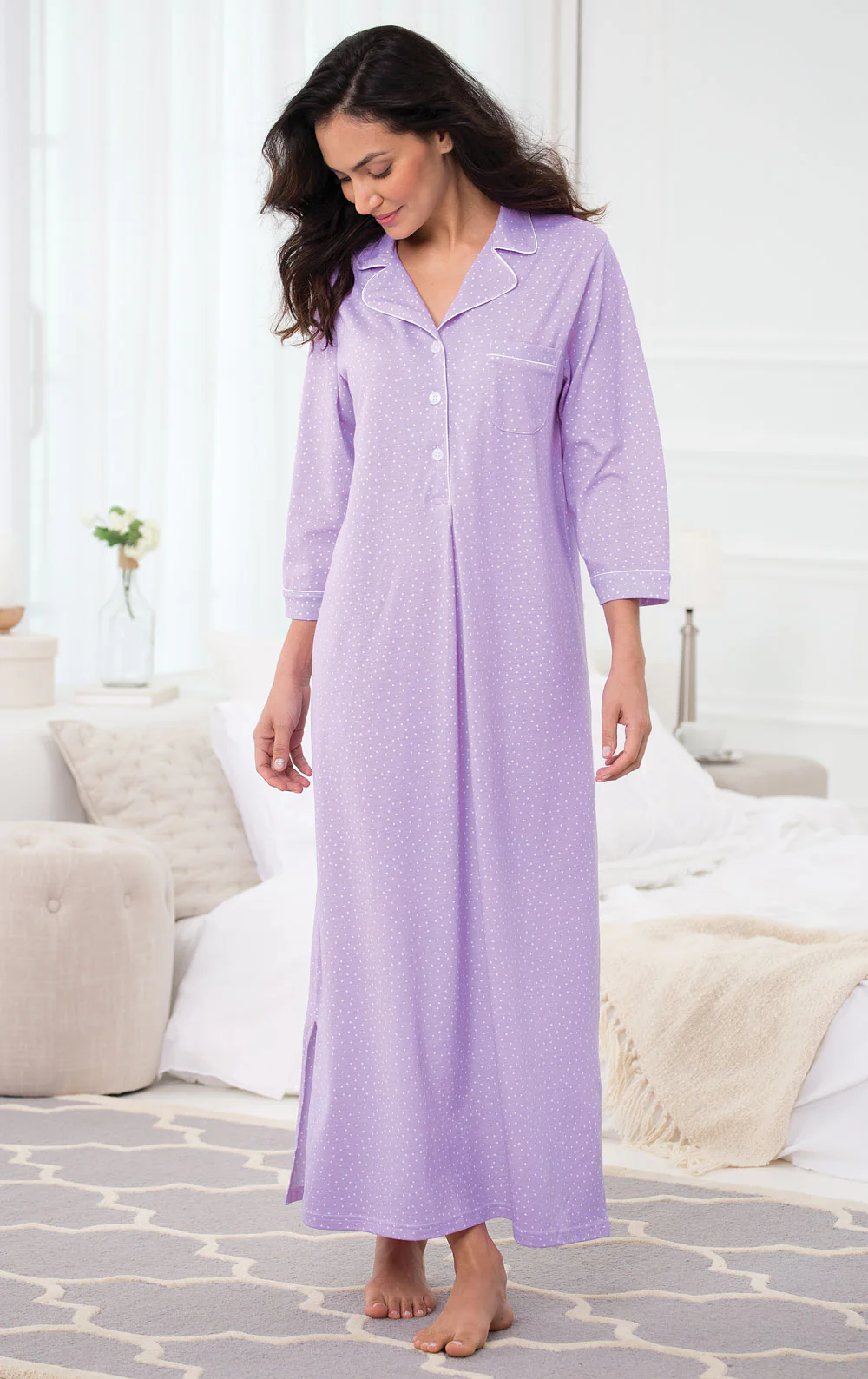Classic Polka-Dot ¾ Sleeve Nightgown - Image 3
