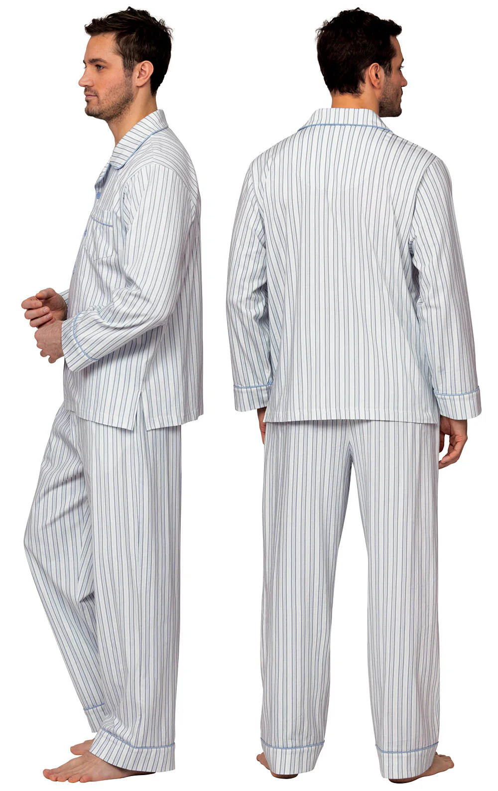 Classic Stripe Button-Front Men's Pajamas - Light Blue - Image 3