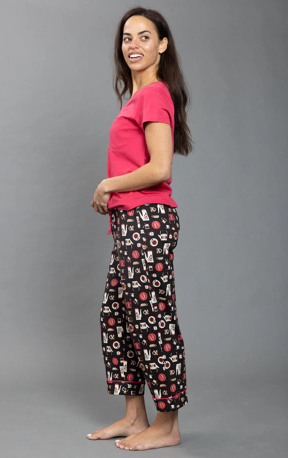 Coffee Lovers Pocket Tee Capri Pajamas - Image 2