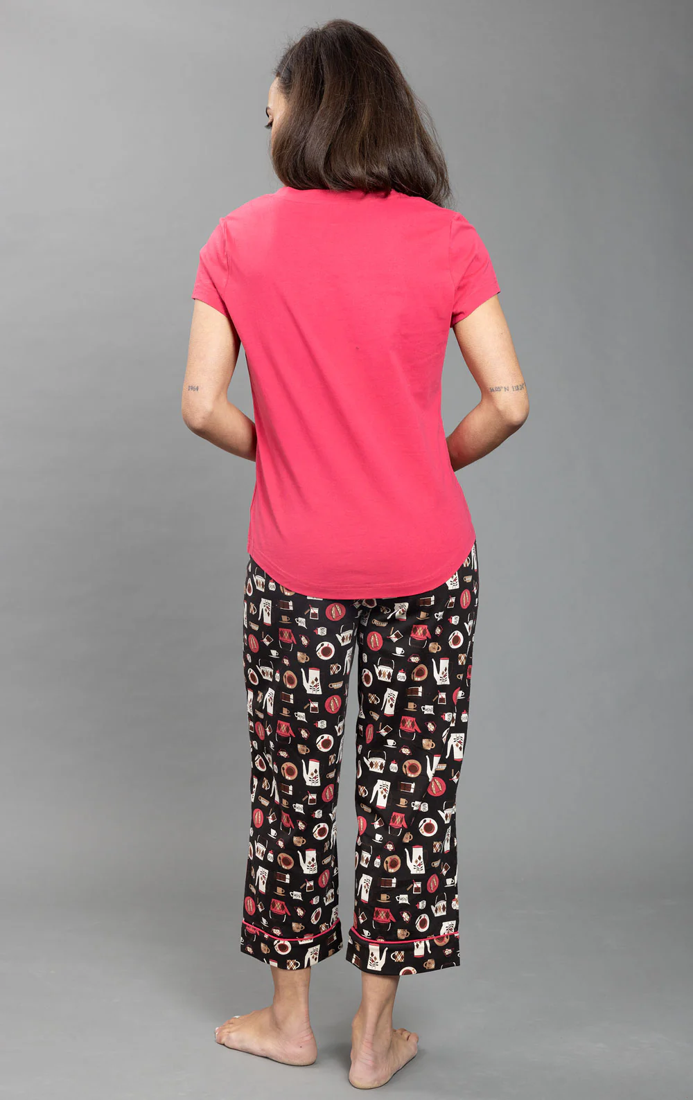 Coffee Lovers Pocket Tee Capri Pajamas - Image 3
