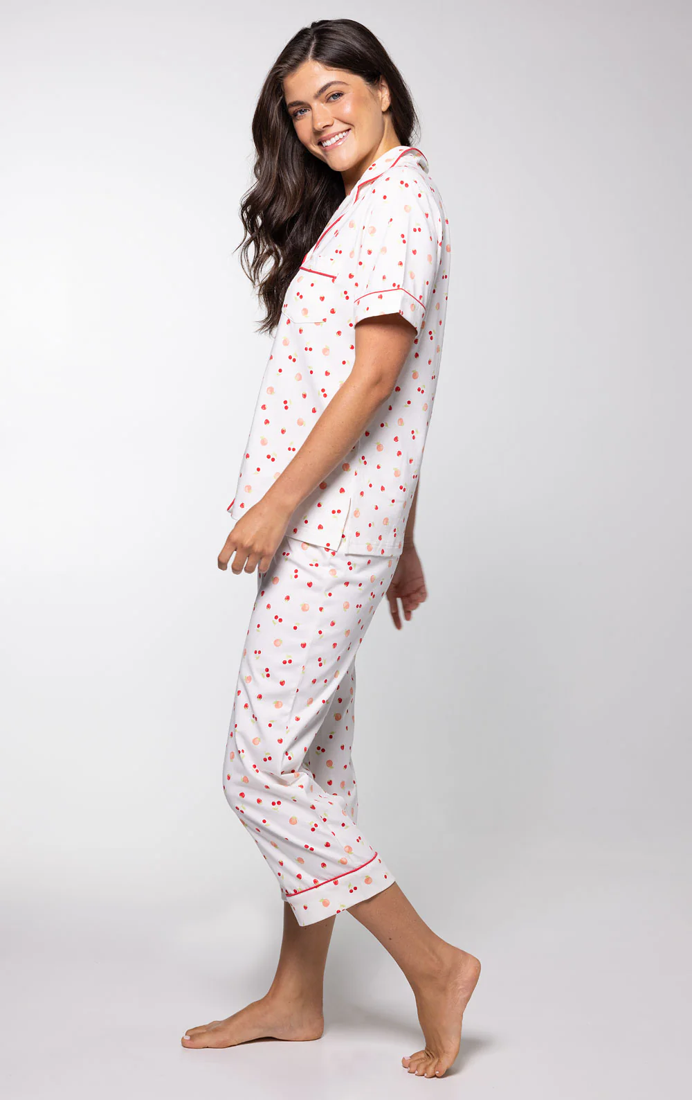 Ditsy Fruit Button-Front Capri Pajamas - Image 3