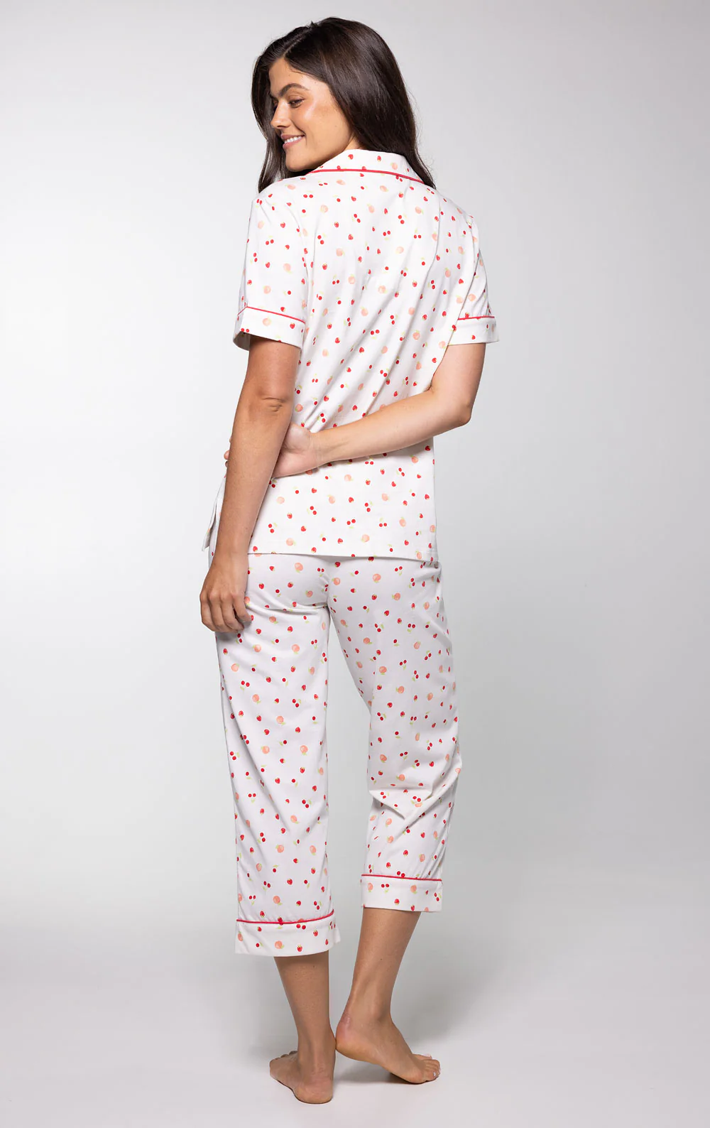 Ditsy Fruit Button-Front Capri Pajamas - Image 4