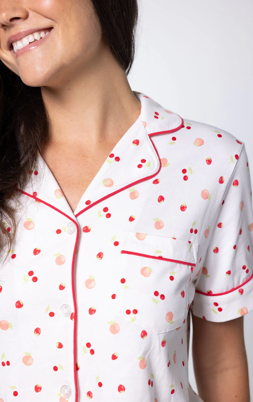 Ditsy Fruit Button-Front Capri Pajamas - Image 7