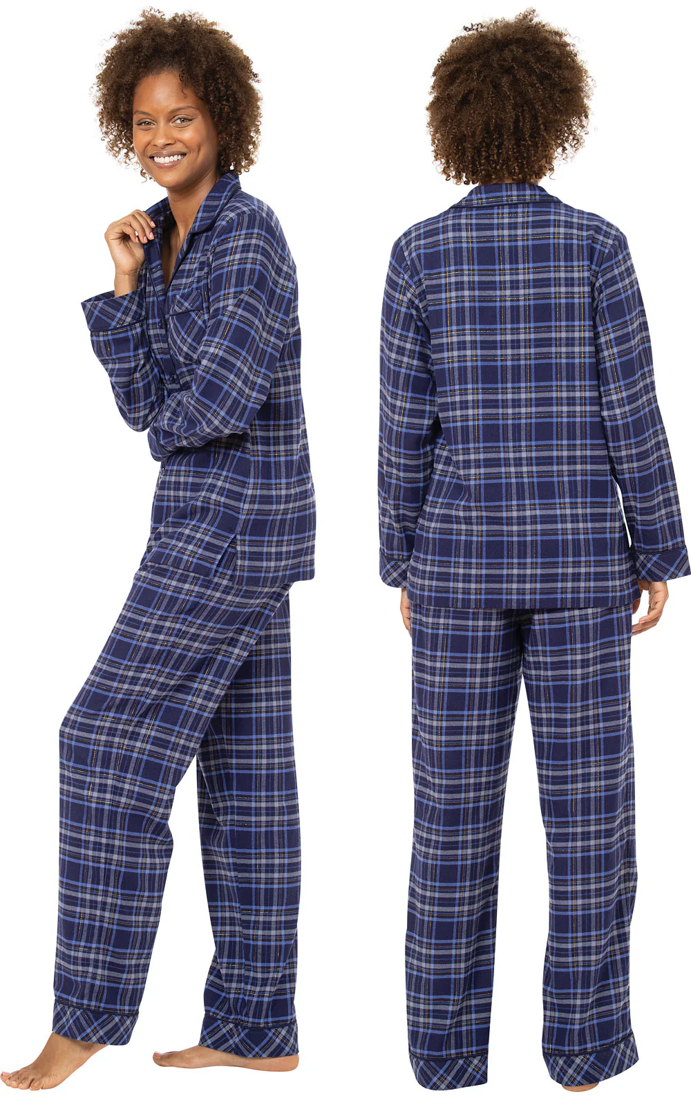 Glitzy Plaid Button-Front Pajamas - Navy - Image 2