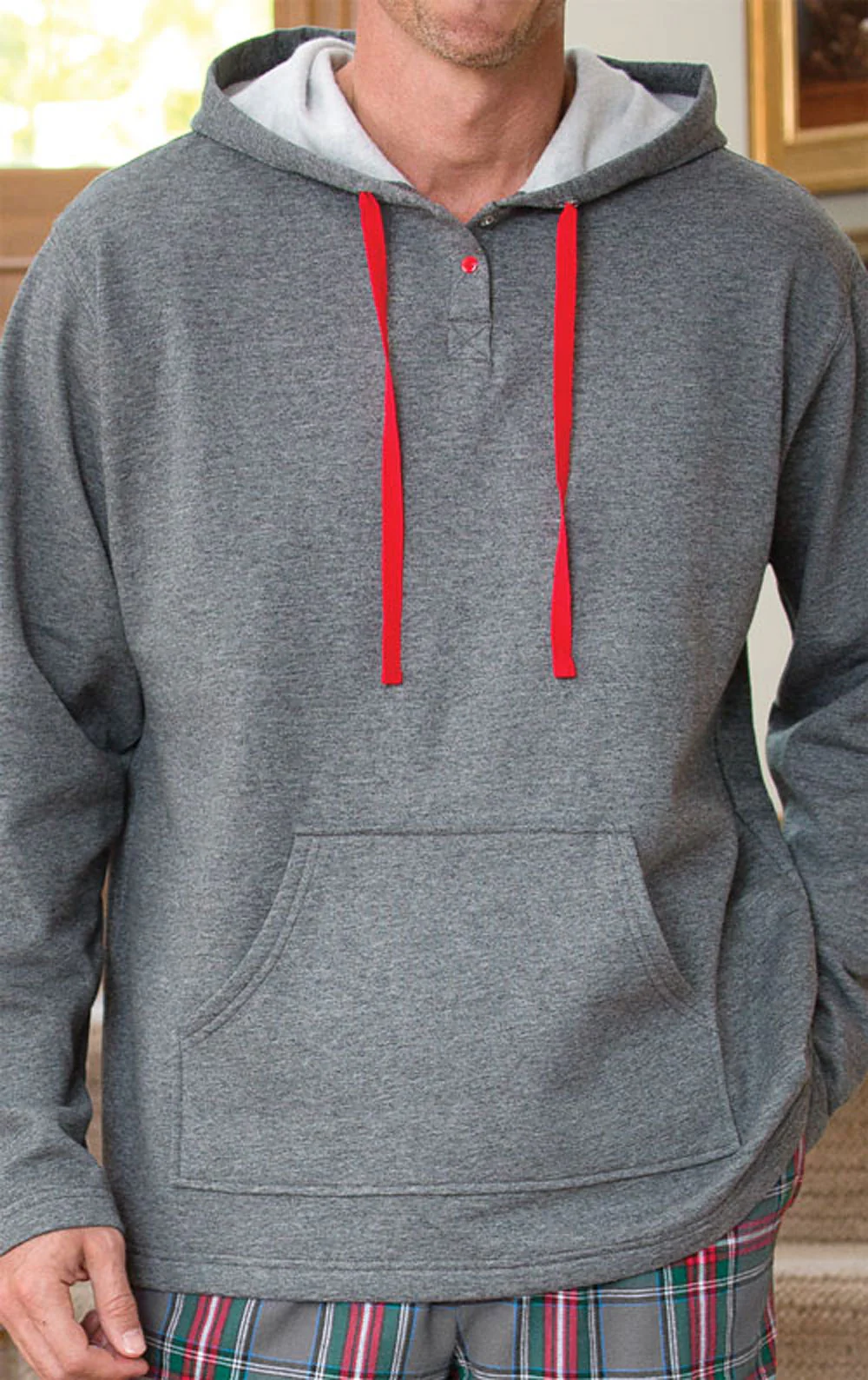 Gray Plaid Hoodie & Pant Men's Pajamas - Image 3