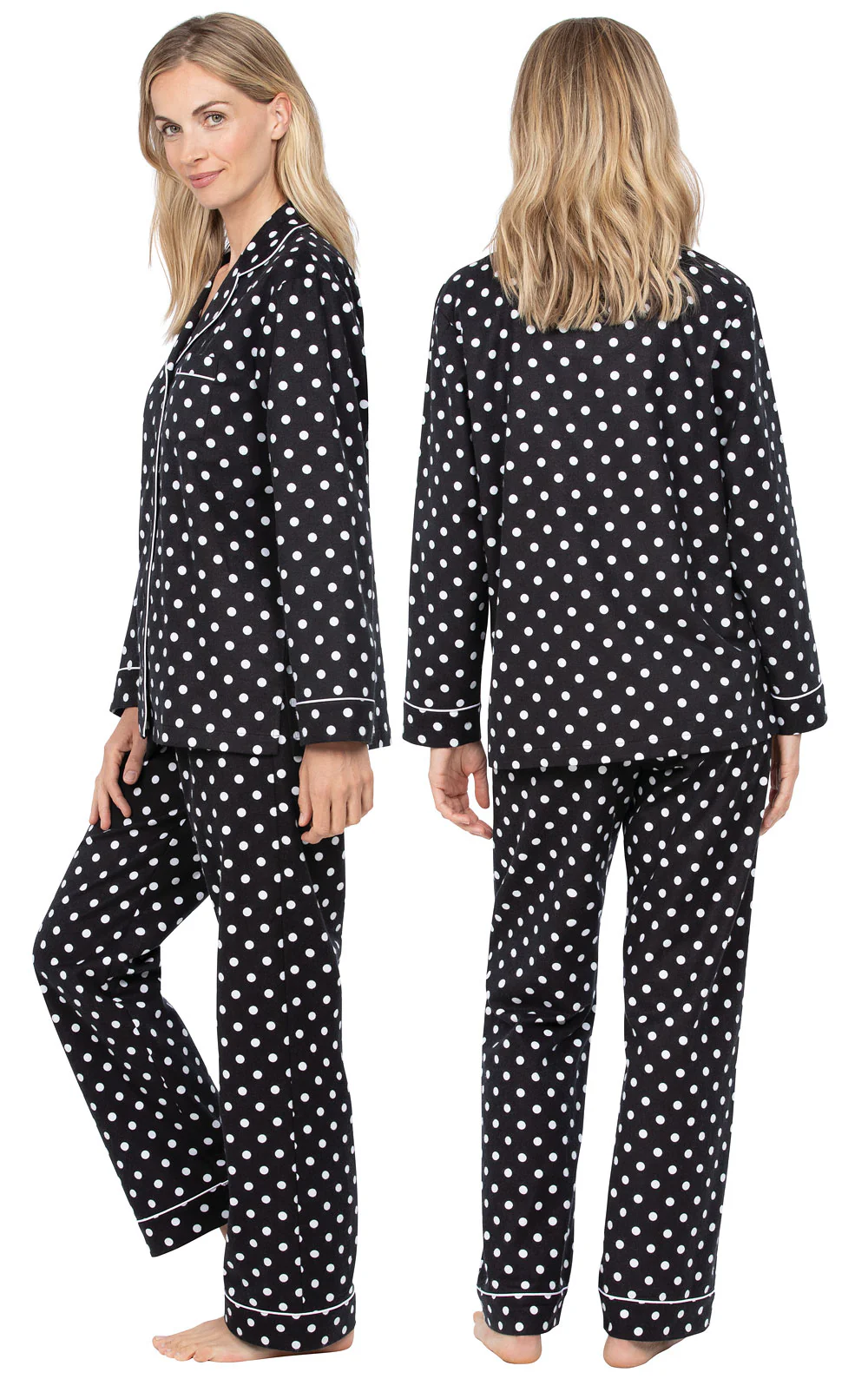 Holi-Dot Button-Front Flannel Pajamas - Black - Image 3