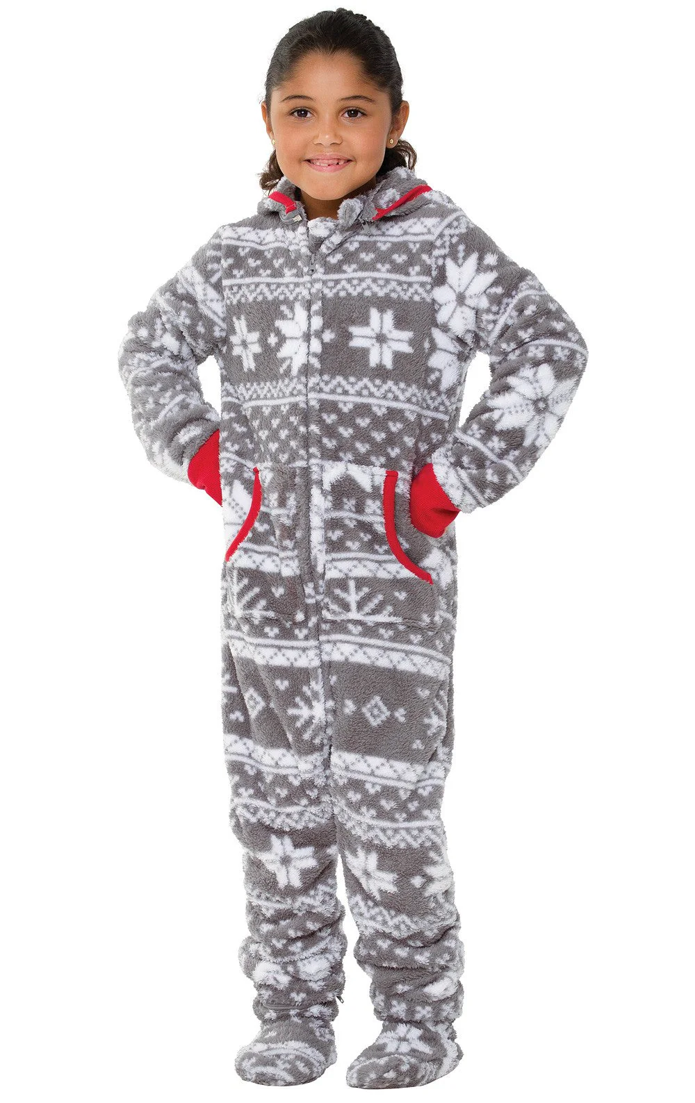 Nordic Fleece Hoodie-Footie Onesie Unisex Kids Pajamas - Family Set - Image 2