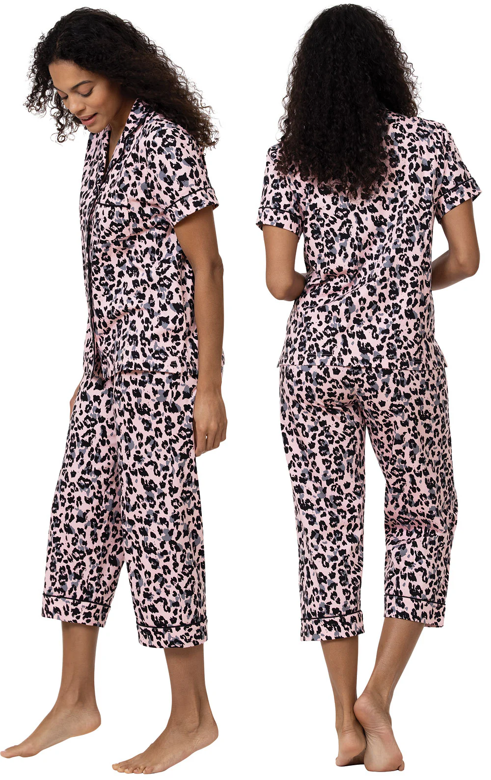 Leopard Short-Sleeve Button-Front Capri Pajamas - Image 3