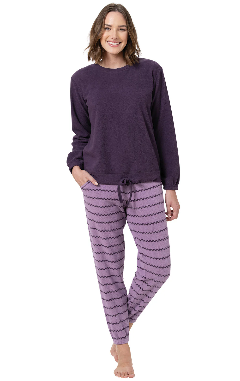 Lightweight Fleece Front Tie Pullover Pajamas - Image 2