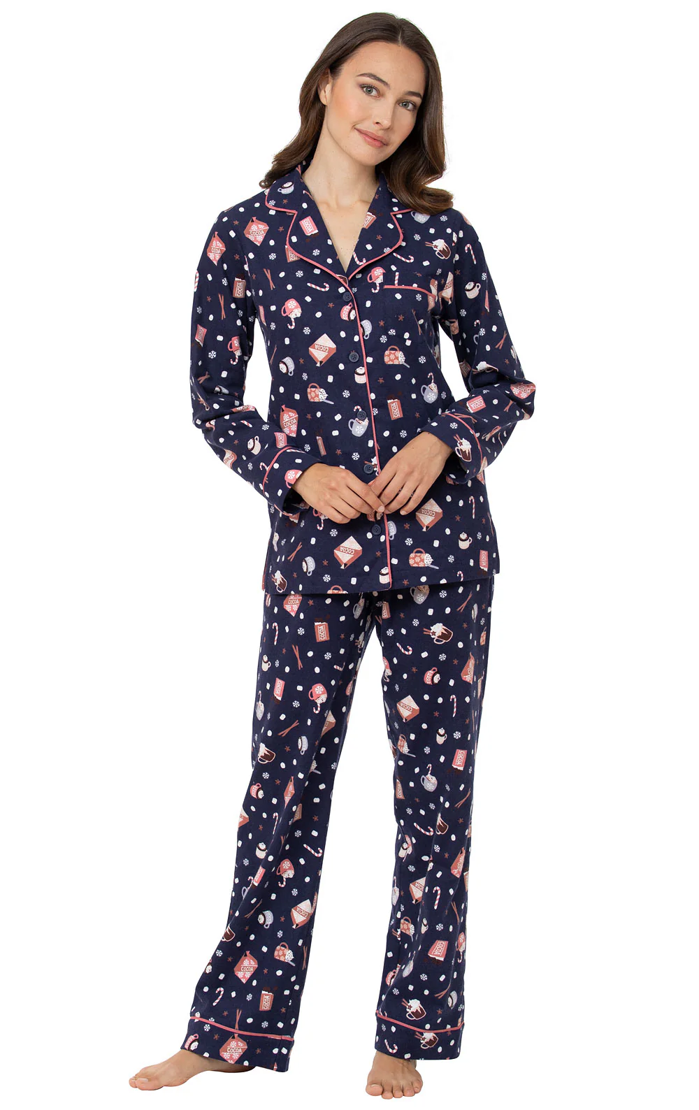 Mugs & Kisses Flannel Button-Front Pajamas