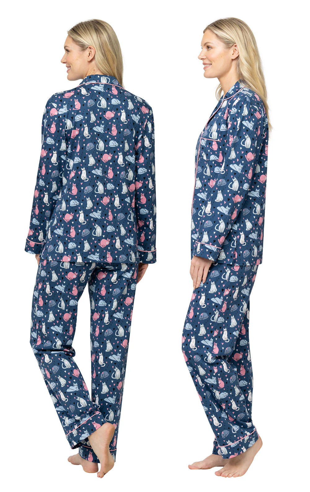 Navy Cat Button-Front Pajamas - Image 3