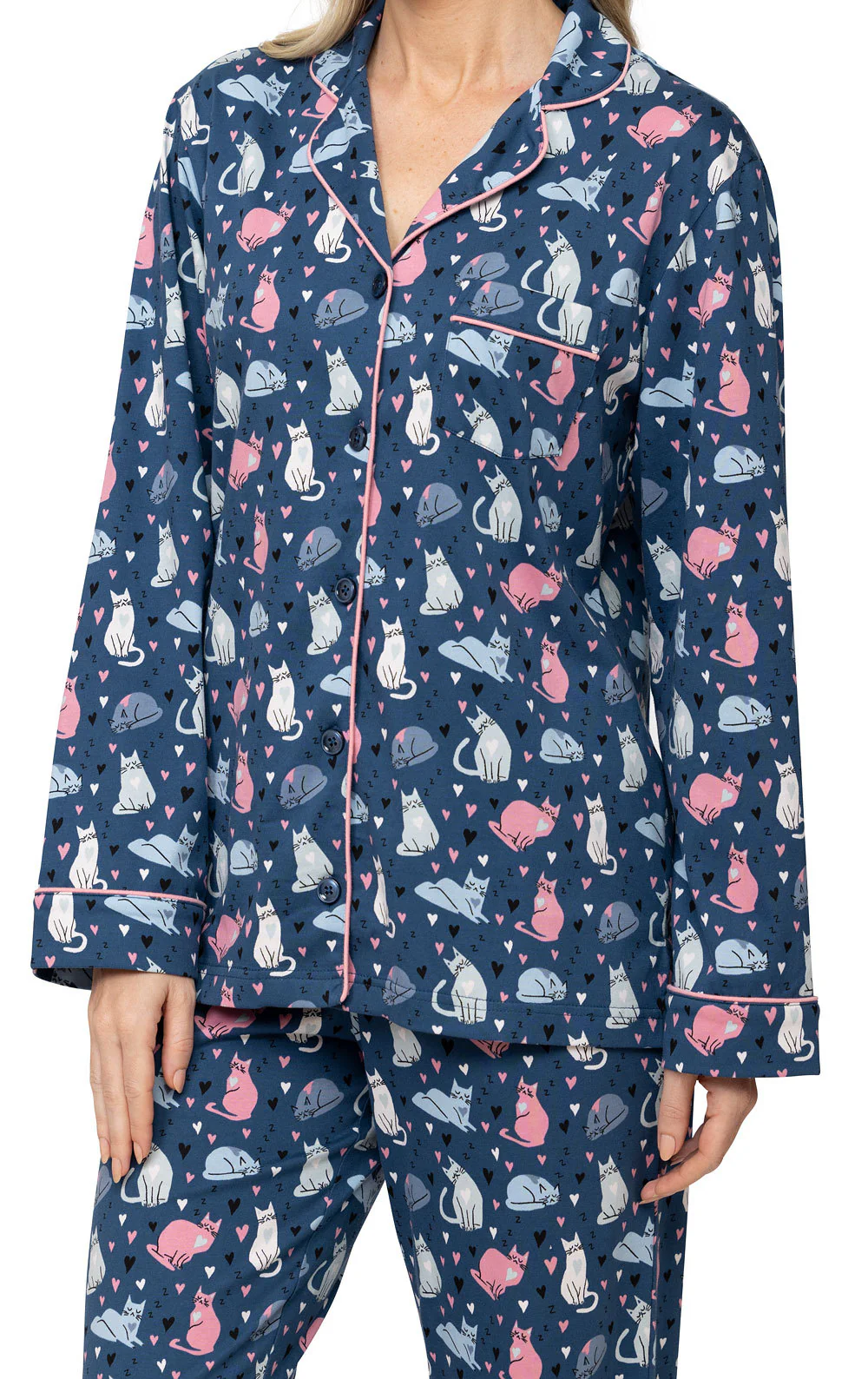 Navy Cat Button-Front Pajamas - Image 4
