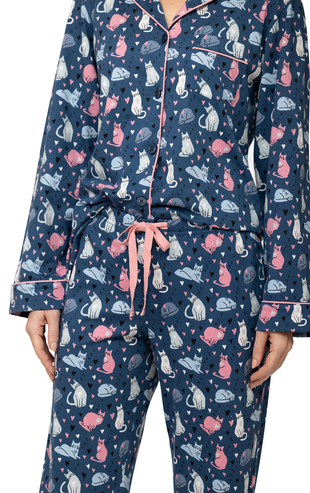 Navy Cat Button-Front Pajamas - Image 5