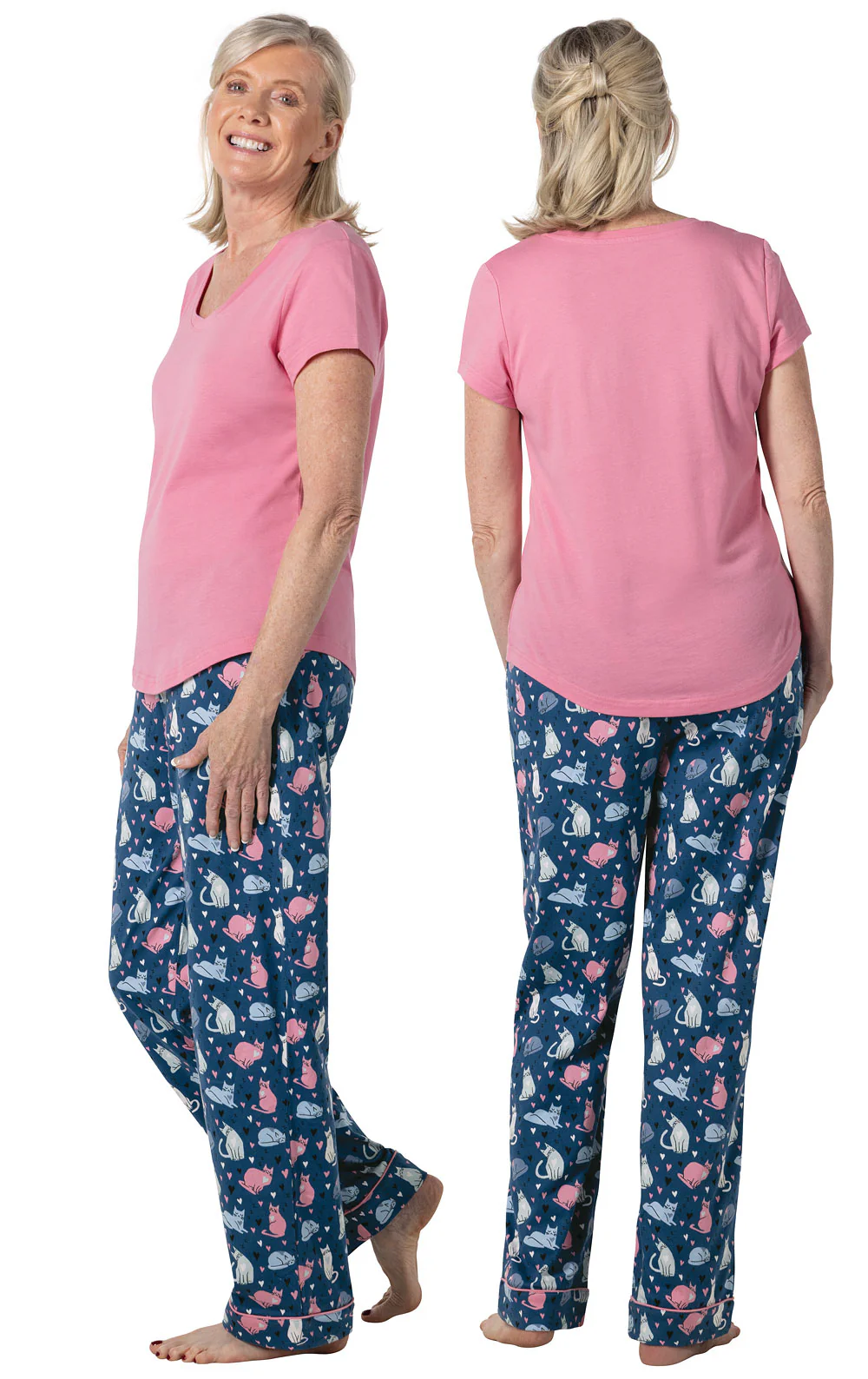 Navy Cat Short Sleeve Pajamas - Image 3