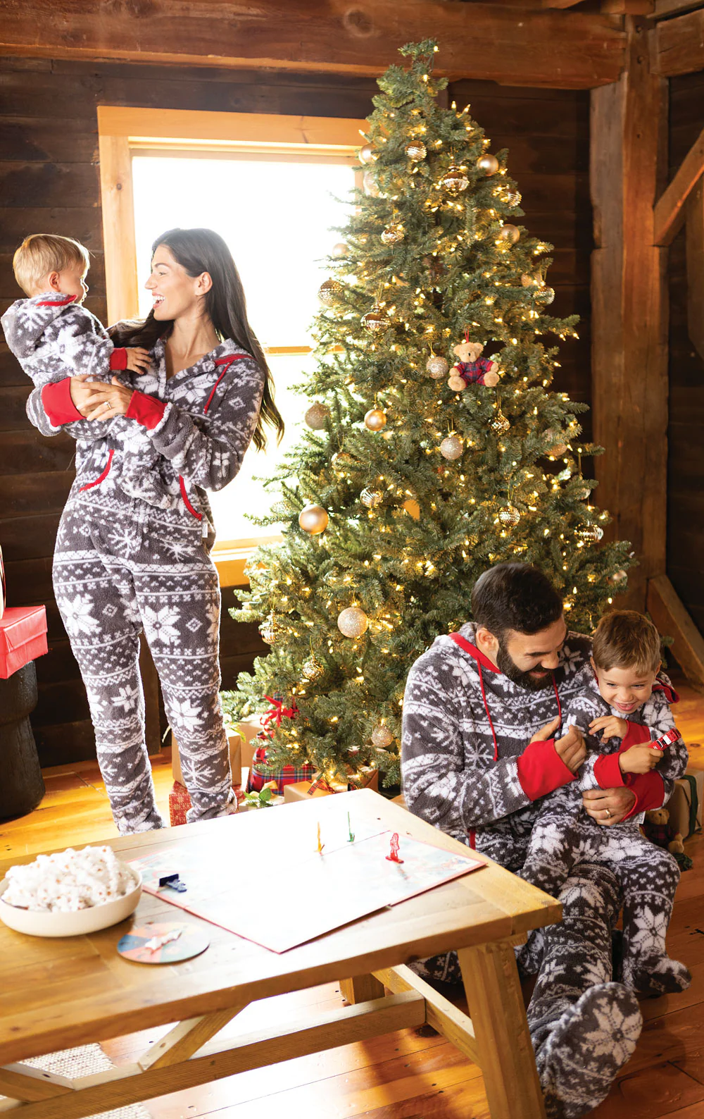 Nordic Fleece Hoodie-Footie Matching Family Pajamas - Image 2
