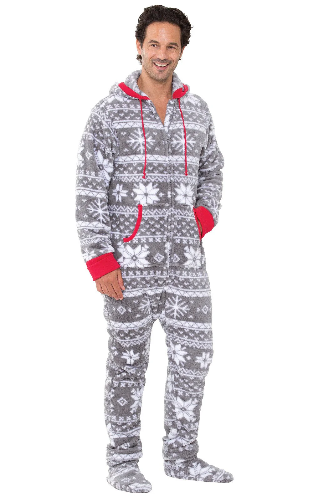 Nordic Fleece Hoodie-Footie Onesie Men's Pajamas  - Family Set