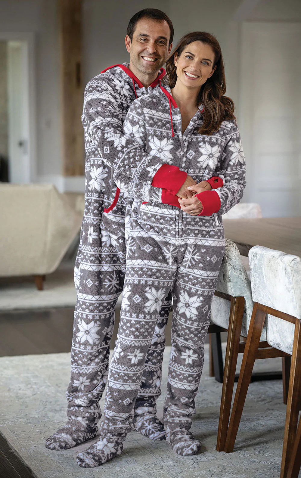 Nordic Fleece Hoodie-Footie Onesie Matching Couples Pajamas - Image 3