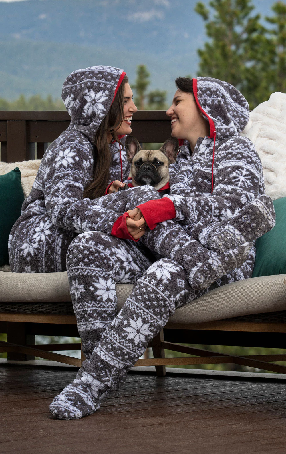 Nordic Fleece Hoodie-Footie Onesie Matching Couples Pajamas - Image 4