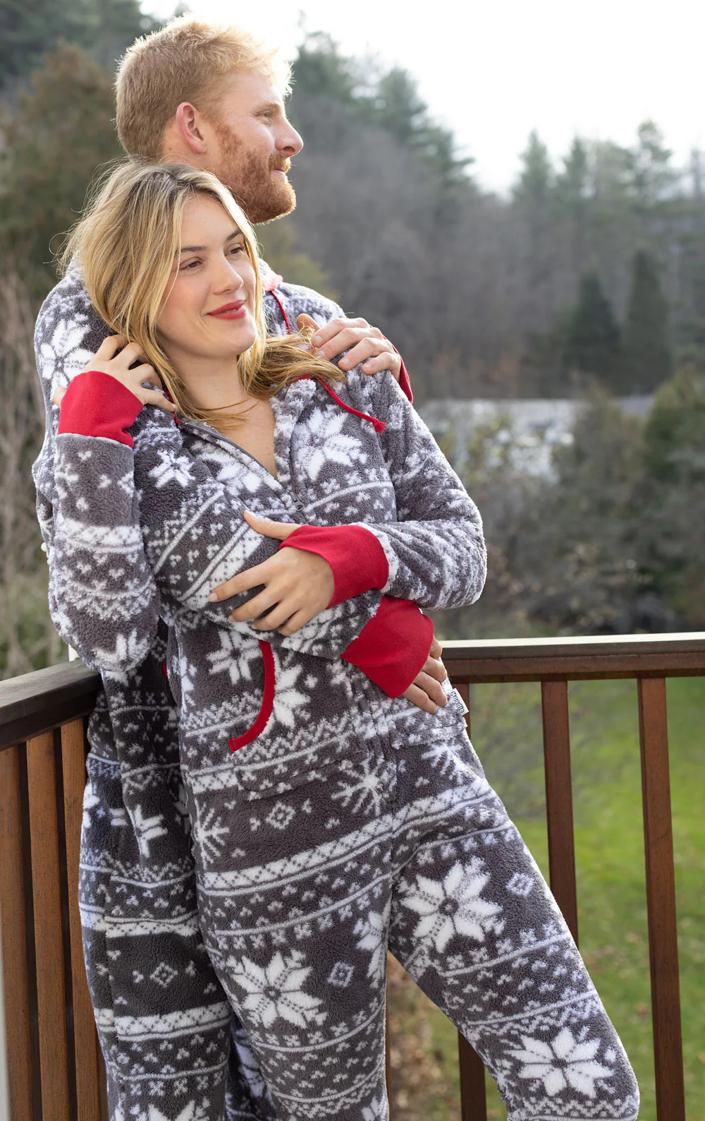 Nordic Fleece Hoodie-Footie Onesie Matching Couples Pajamas - Image 5