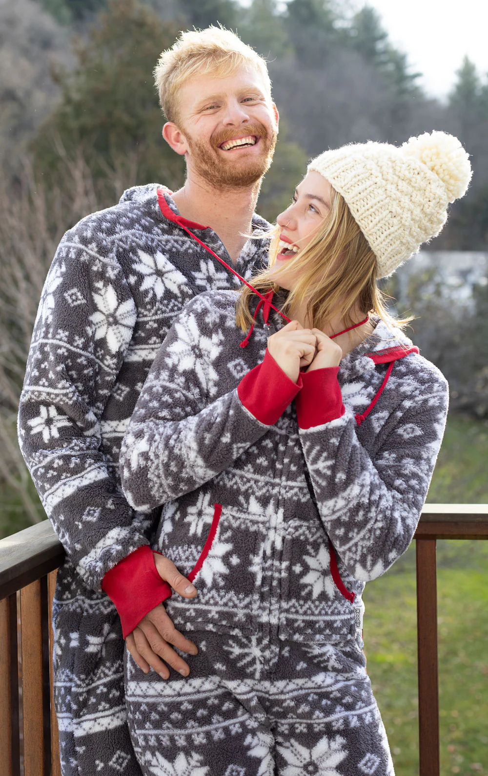 Nordic Fleece Hoodie-Footie Onesie Matching Couples Pajamas - Image 6