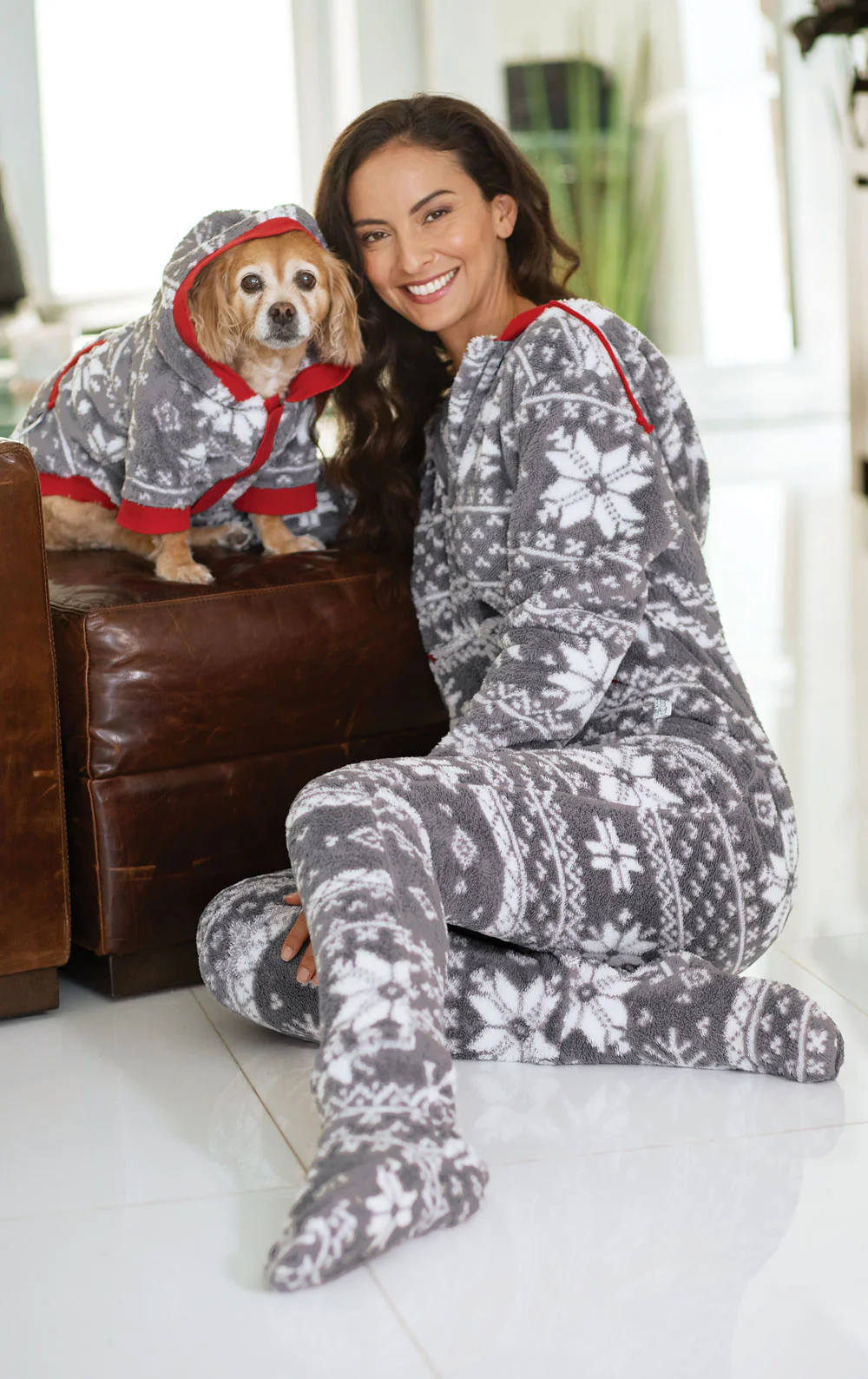 Nordic Fleece Hoodie-Footie Onesie Matching Pet & Owner Pajamas - Image 3