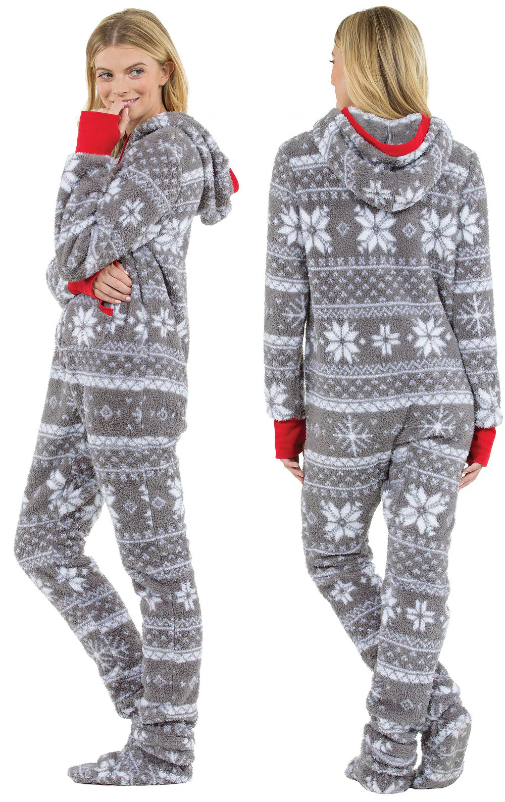 Nordic Fleece Hoodie-Footie Onesie Pajamas - Family Set - Image 4