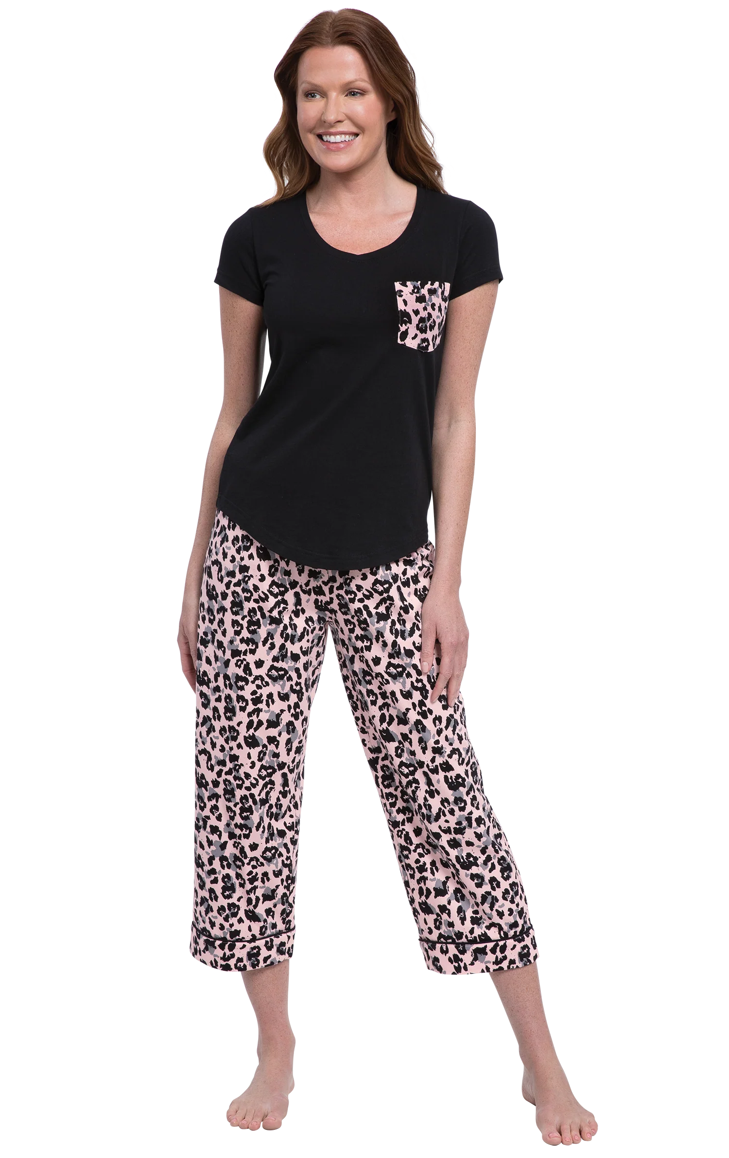 Pink Leopard - Pocket Tee Capri Pajamas