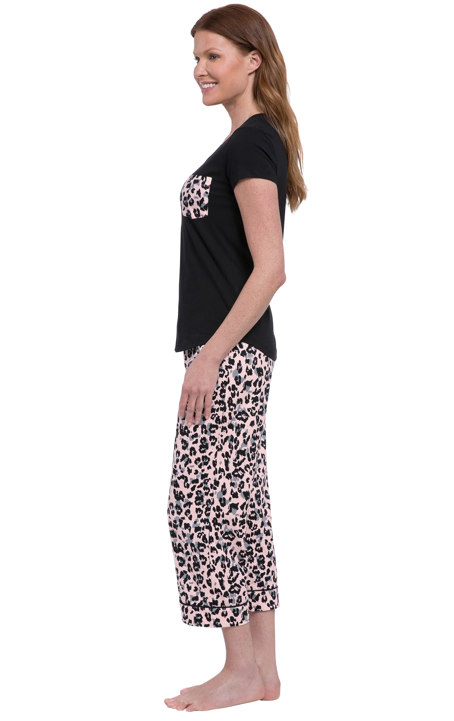 Pink Leopard - Pocket Tee Capri Pajamas - Image 2