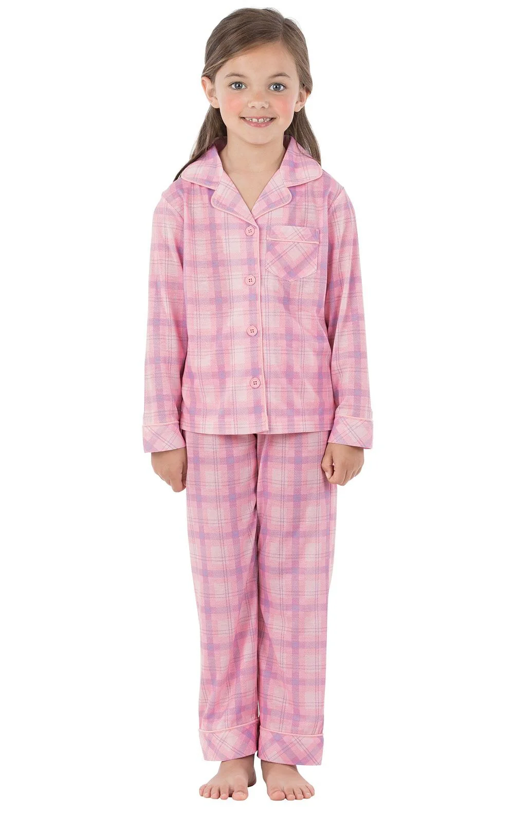 Plaid Button-Front Unisex Kids Pajamas
