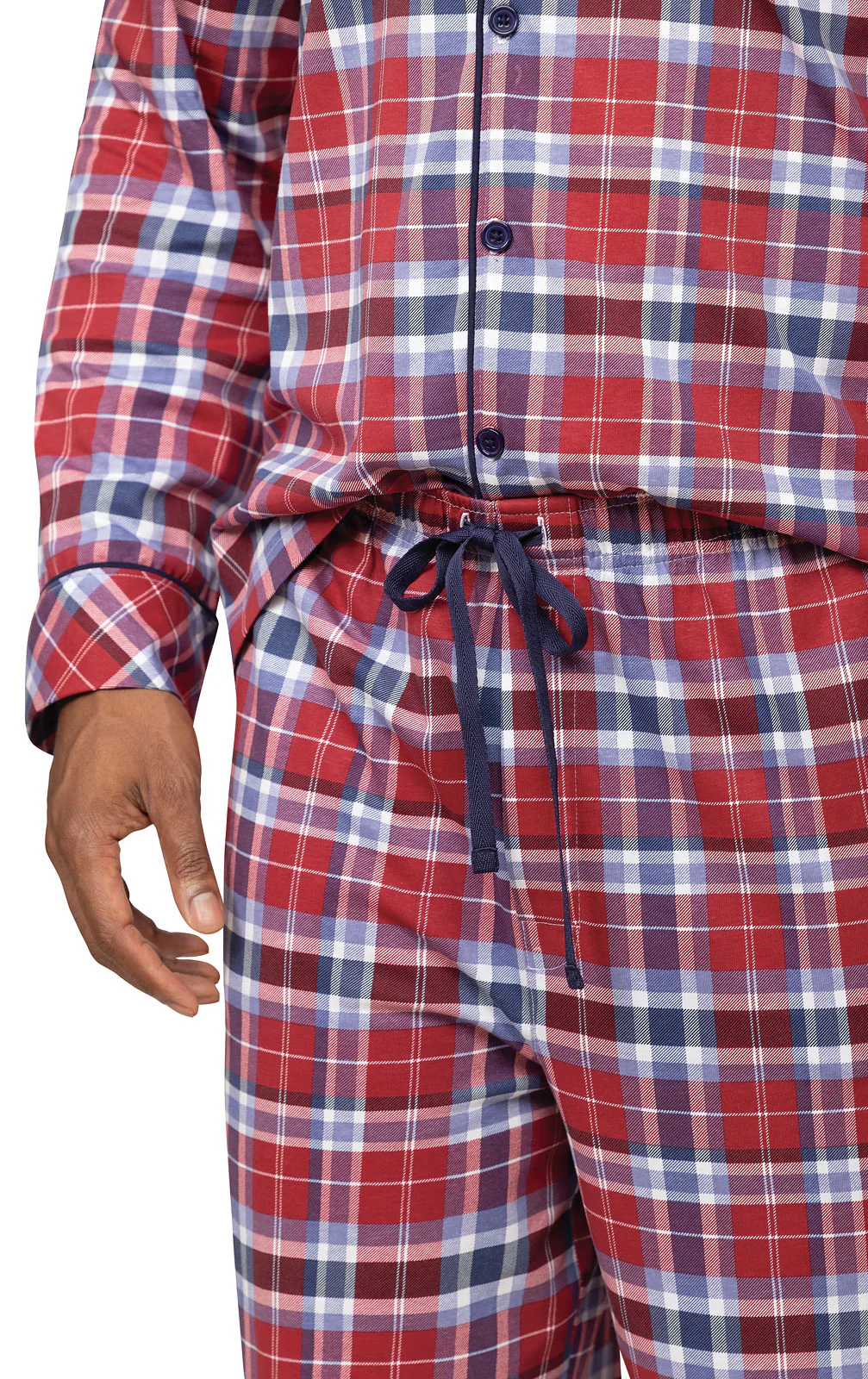 Red Plaid Button-Front Men's Pajamas - Image 4