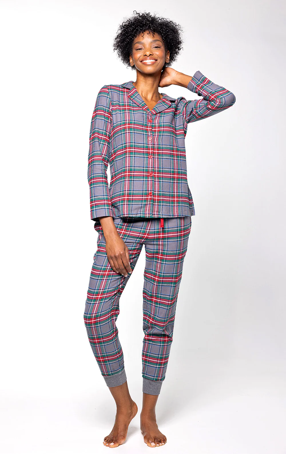 Plaid Button-Front Jogger Pajamas - Image 18