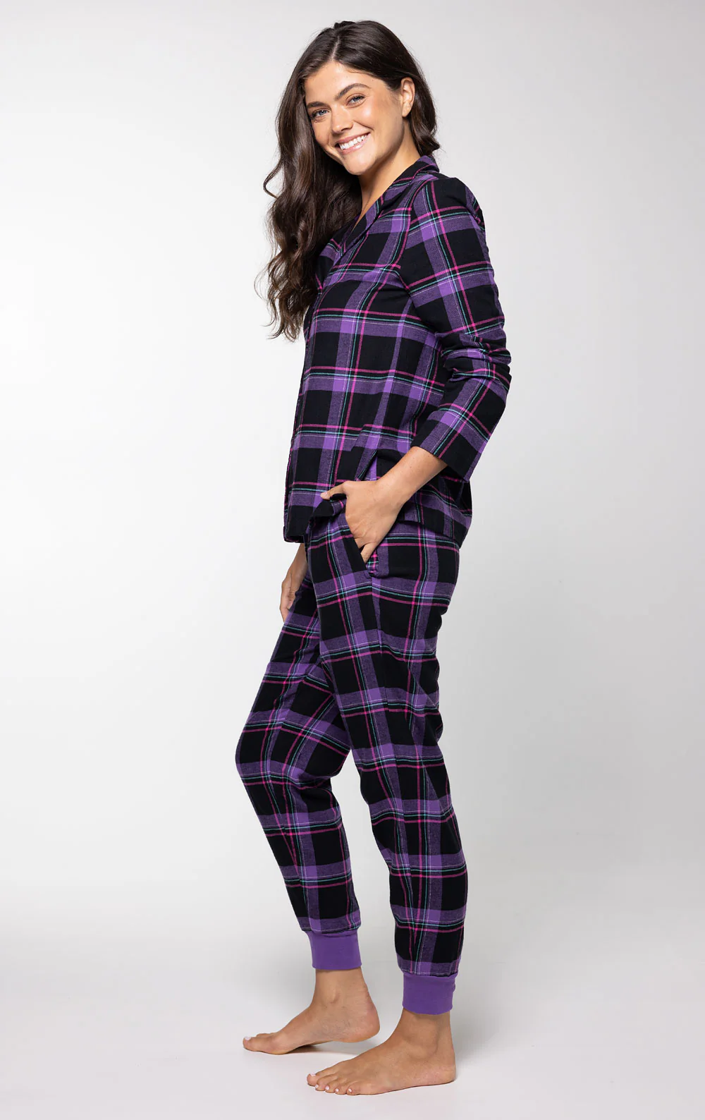 Plaid Button-Front Jogger Pajamas - Image 4